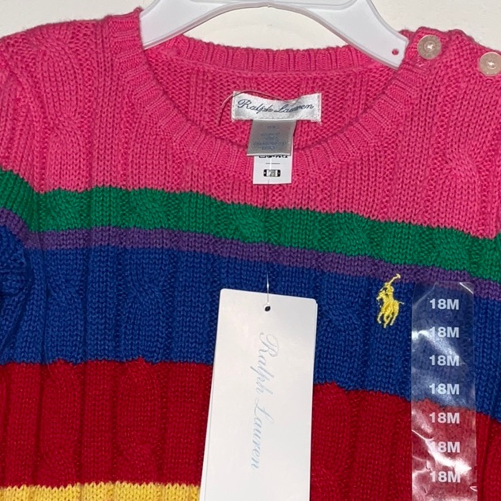 POLO RALPH LAUREN TODDLER GIRL 100%COTTON CABLE KNIT MULTICOLOR SWEATER 18M NWT
